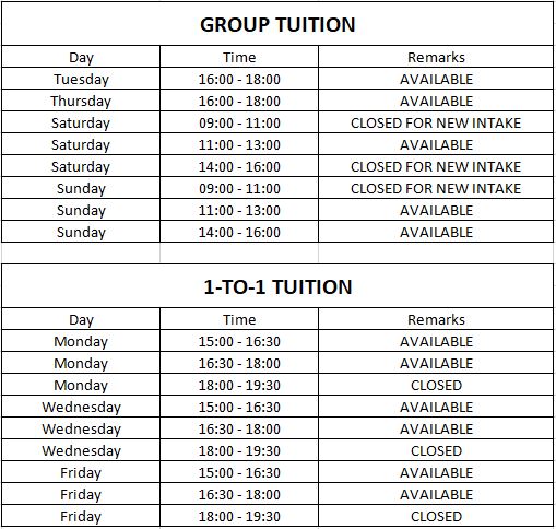 POA Tuition Class Schedule (2020)