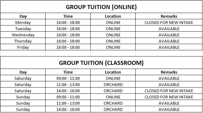 POA Tuition Schedule