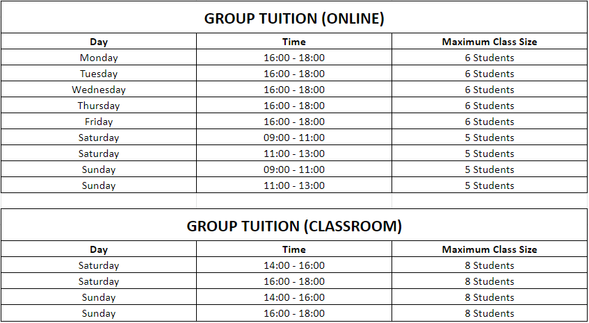 POA Tuition Schedule
