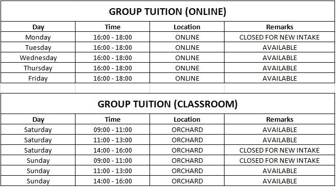 POA Tuition Schedule