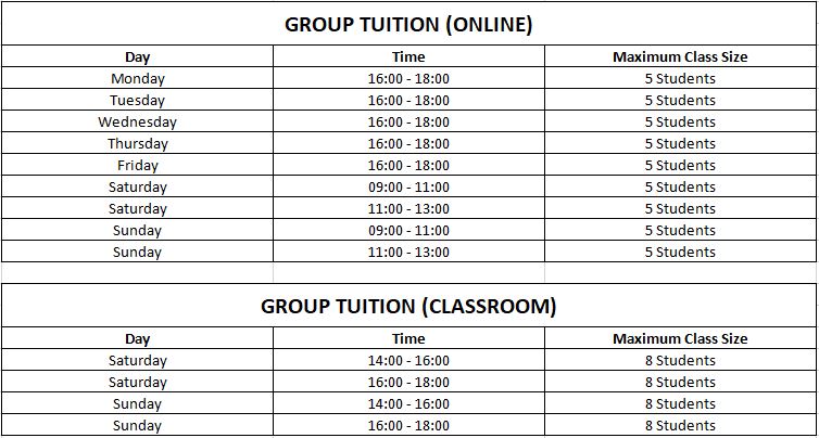 POA Tuition Schedule