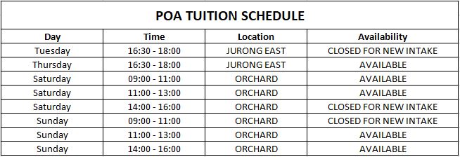 POA Tuition Schedule