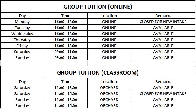POA Tuition Schedule